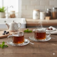 طقم أكواب شاي مع صحون زجاج شفاف - 12 قطعة 230 مل