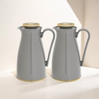 طقم ترمس ألاسكا قطعتين لون رمادي فاتح مع ذهبي