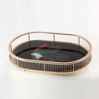 صينية تقديم زجاج ومعدن ذهبي 46 سم