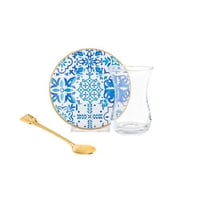 طقم شاي زجاج تركي 18 قطعة بألوان عصرية