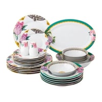 طقم سفرة بورسلين 28 قطعة ورود تركوازي