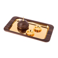 طقم تمرية فاخر مع صينية معدن خشبي ذهبي 4 قطعة