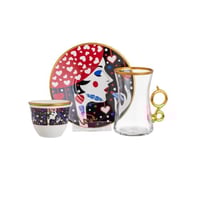 طقم شاي وقهوة زجاج تركي 18 قطعة بلاك ليدي