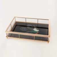 صينية تقديم زجاج ومعدن ذهبي 38 سم