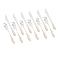 طقم سكين وشوك أكل ستيل ذهبي 12 قطعة