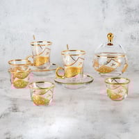 طقم شاي وقهوة كريستال تركي 49 قطعة ذهبي