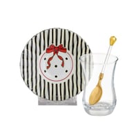 طقم شاي زجاج تركي 18 قطعة ألوان ديزاين