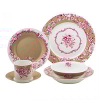 طقم سفرة بورسلين 45 قطعة وردي ذهبي