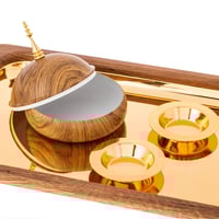 طقم تمرية فاخر مع صينية معدن خشبي ذهبي 4 قطعة