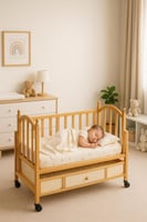 سرير أطفال خشبي / مهد مع درج تخزين وعجلات - ارتفاع...