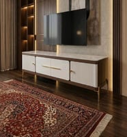 طاولة تلفزيون بلازما - بسطح بورسلان وخشب MDF - لون...