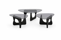 طقم طاولات خدمة قزاز أسود راقي بقاعدة خشب