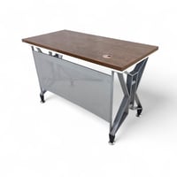 مكتب عمل زجاج بقاعدة حديد مع وحدة أدراج جانبية