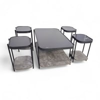 طقم طاولات خدمة دورين من 5 قطع، بسطح زجاج شفاف