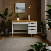 مكتب عمل ب حديد أدراج - سطح خشب وهيكل حديد رمادي ب...