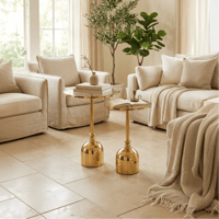 طقم طاولة خدمة زجاجي على استيل ذهبي