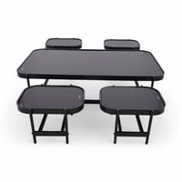 طقم طاولات خدمة 5 قطع بسطح زجاج على قاعدة حديد أسو...