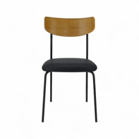 كرسي بلمسة خشبية جلسة جلد وقاعدة حديد