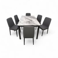 طقم سفرة طعام رخامية 1+6 مع كراسي جلد فاخرة