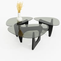 طقم طاولات خدمة قزاز أسود راقي بقاعدة خشب