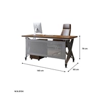 مكتب عمل زجاج بقاعدة حديد مع وحدة أدراج جانبية