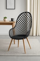 كرسي بلاستيك فيبر بظهر طويل وقاعدة حديد لون أسود