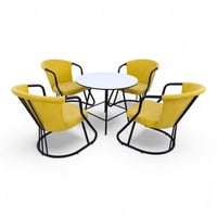 طقم جلسة راقي 1+4 | أناقة الأصفر والبني بقاعدة حدي...