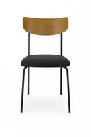 كرسي بلمسة خشبية جلسة جلد وقاعدة حديد