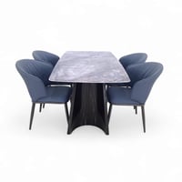 طقم طاولة طعام 1+4 سطح رخام بعروق زرقه