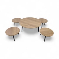 طقم طاولات خدمة 5 قطع بسطح خشب MDF بلون خشبي