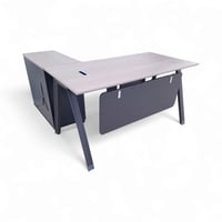 طاولة مكتب مع ملحق + كمدينة لون رمادي فاتح سطح خشب