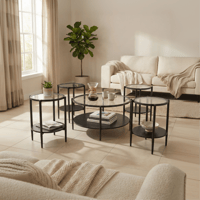 طقم طاولات خدمة دورين أنيقة بسطح زجاج شفاف وسطح MD...