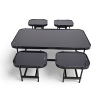 طقم طاولات خدمة 5 قطع بسطح زجاج على قاعدة حديد أسو...