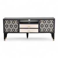 طاولة شاشة خشب لون رمادي وأرجل سوداء أنيقة