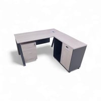 طاولة مكتب مع ملحق + كمدينة لون رمادي فاتح سطح خشب