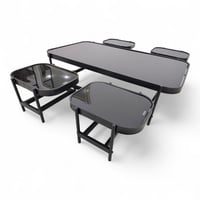 طقم طاولات خدمة 5 قطع بسطح زجاج على قاعدة حديد أسو...