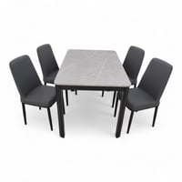 طقم طعام رخامية 1+4 مع كراسي جلد – لون رصاصي على ر...