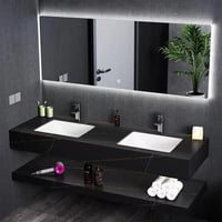 مغسلة ديكور بألواح الأردواز الصخرية حوضين اسود