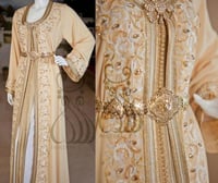 تكشيطة مغربية مناسبات - أصفر مشغول بالتطريز والخرز