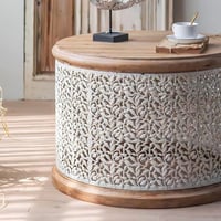 طاولة قهوة كلاسك خشب و حديد كبيرة