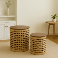 طاولة خوص و خشب بوهيمي