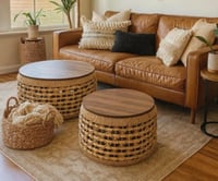 طاولة خوص و خشب بوهيمي