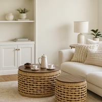 طاولة خوص و خشب بوهيمي