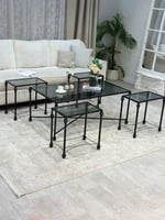 طقم طاولات ضيافة أنيق مع 4 طاولات خدمة – بسطح زجاج...