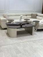 طقم طاولات ضيافة 2+6 – سطح خشب سنديان