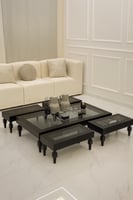 طقم طاولات ضيافة ارضي خشب اسود زجاج اسود شفاف