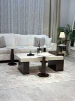 طقم طاولات ضيافة بديل الرخام مع قواعد خشب بني غامق...