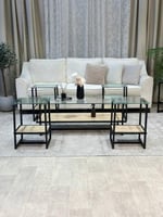 طقم طاولات ضيافة مع 4 خدمة سطح زجاج لون بيج