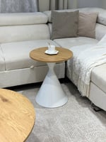 طقم طاولات خشب لون بيج قاعدة حديد ابيض مع 2 خدمة