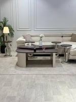 طقم طاولات ضيافة 2+6 – سطح خشب سنديان